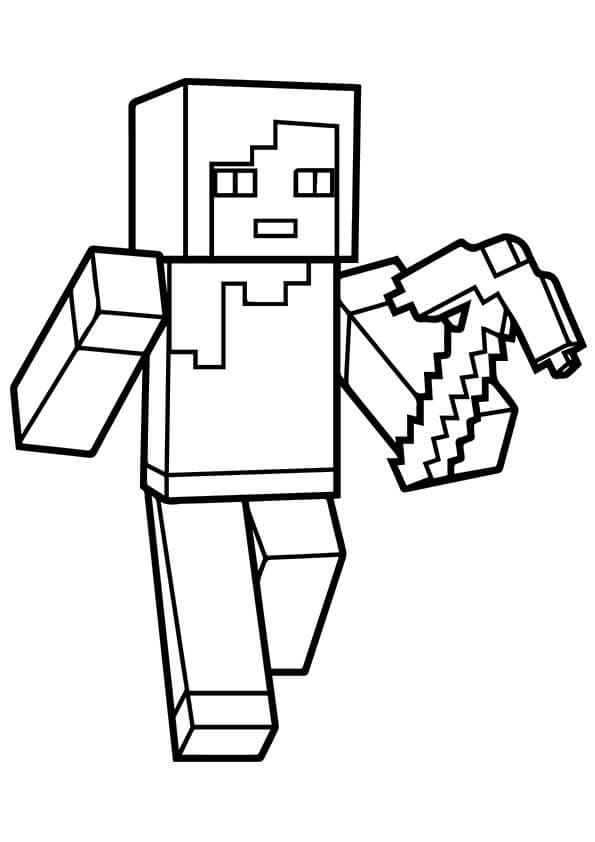 Coloring book Alex running from minecraft